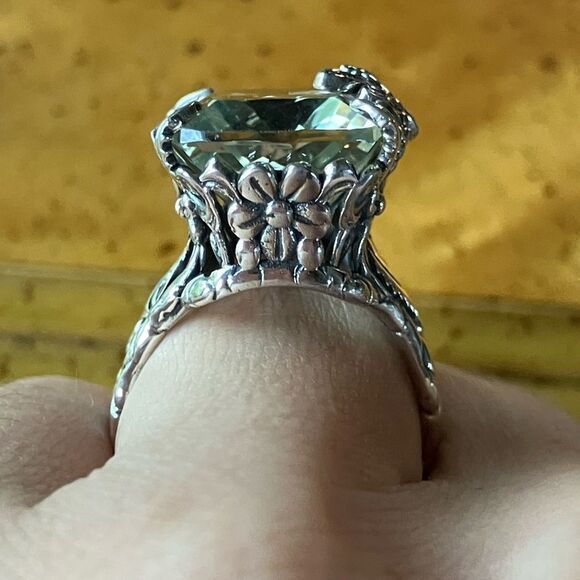 Natural Prasiolite Green Amethyst Sterling Silver Butterfly Ring Size 7.5 - Picture 2 of 9